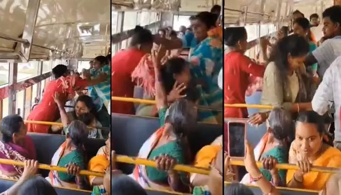 ఆర్టీసీ బస్సులో లొల్లి.. పొట్టు పొట్టు కొట్టుకున్న మహిళలు.. ఎక్కడంటే? ఆర్టీసీ బస్సులో లొల్లి.. పొట్టు పొట్టు కొట్టుకున్న మహిళలు.. ఎక్కడంటే?