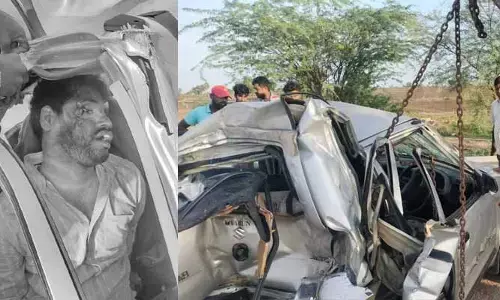 అతి వేగంతో కారును ఢీ కొట్టిన డీసిఎం..  వ్యక్తి మృతి