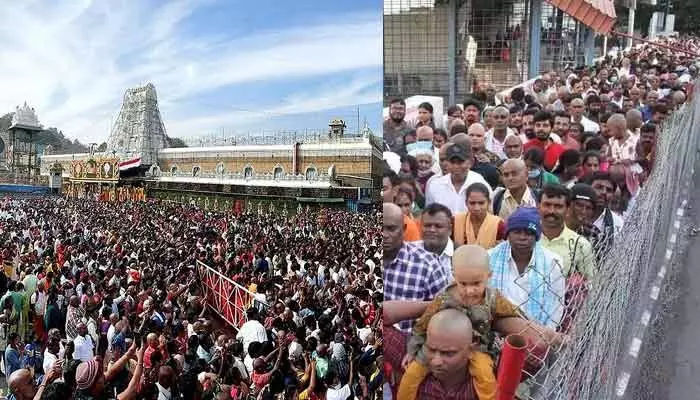 తిరుమలలో భారీగా పెరిగిన భక్తుల రద్దీ.. దర్శనానికి సమయం ఎంతంటే? తిరుమలలో భారీగా పెరిగిన భక్తుల రద్దీ.. దర్శనానికి సమయం ఎంతంటే?