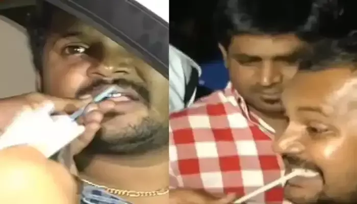 పోలీసులకు చుక్కలు చూపించిన మందుబాబు... ఆ పుల్లలే కొరికేశాడు !