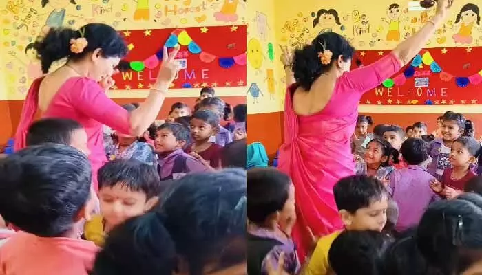 ఈ టీచర్ని చూస్తే ఏ స్టూడెంటూ వదిలిపెట్టడు.. చూస్తే ఎవరైనా అబ్బా.. అనాల్సిందే.. (వీడియో) ఈ టీచర్ని చూస్తే ఏ స్టూడెంటూ వదిలిపెట్టడు.. చూస్తే ఎవరైనా అబ్బా.. అనాల్సిందే.. (వీడియో)