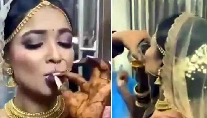 మందేసి పెళ్లి మండపానికి వధువు.. ఓ చేతిలో గ్లాస్.. మరో చేతిలో సిగరెట్తో హల్ చల్.. నోరెళ్లబెట్టిన బంధువులు.. మందేసి పెళ్లి మండపానికి వధువు.. ఓ చేతిలో గ్లాస్.. మరో చేతిలో సిగరెట్తో హల్ చల్.. నోరెళ్లబెట్టిన బంధువులు..