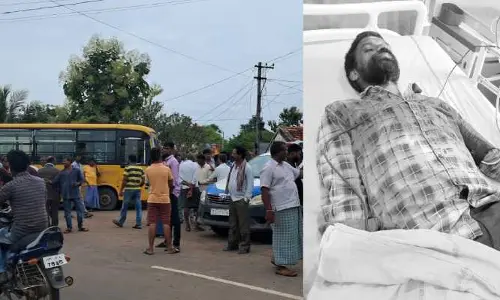రాంగ్ రూట్‌లో కాలేజ్ బస్ ఢీ.. తీవ్రంగా గాయపడ్డ ఆటో డ్రైవర్, గ్రామస్తుల ఆందోళన