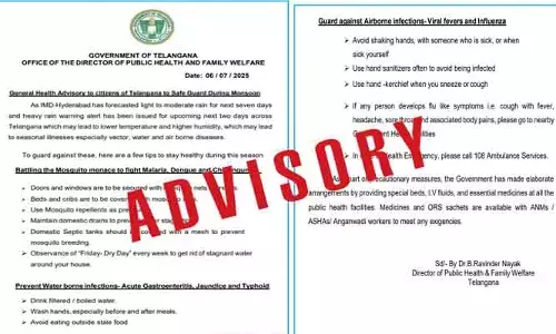 TG Govt.: తెలంగాణకు భారీ వర్ష సూచన.. అడ్వైజరీ జారీ చేసిన ఆరోగ్య శాఖ