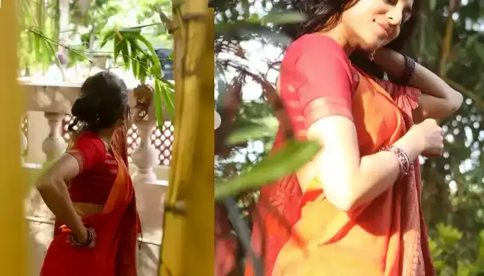 చీర కట్టులో అందాలు ఆరబోసిన హీరోయిన్..చెట్ల పొదట్లో ఆ యాంగిల్ లో !