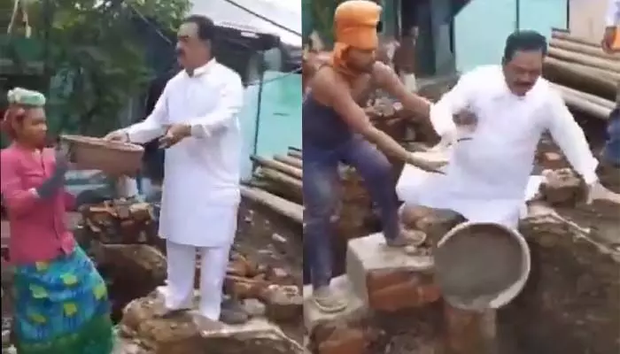 ఫోటోలకు ఫోజులిస్తూ గుంతలో పడ్డ సమాజిక కార్యకర్త..వీడియో వైరల్ ఫోటోలకు ఫోజులిస్తూ గుంతలో పడ్డ సమాజిక కార్యకర్త..వీడియో వైరల్