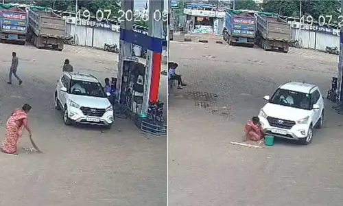 పెట్రోల్ బంక్‌లో పనిచేసే మహిళపై దూసుకెళ్లిన కారు.. వీడియో వైరల్