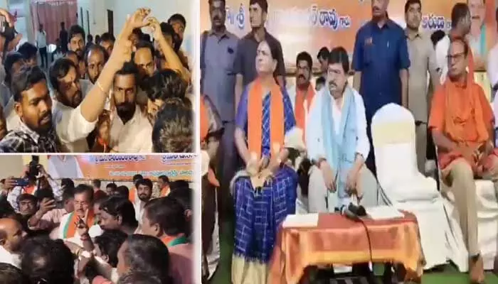 T BJP: రామచందర్ రావు ఎదుటే ఎంపీ డీకే అరుణ వర్సెస్ శాంతకుమార్ వర్గీయుల బాహాబాహీ T BJP: రామచందర్ రావు ఎదుటే ఎంపీ డీకే అరుణ వర్సెస్ శాంతకుమార్ వర్గీయుల బాహాబాహీ