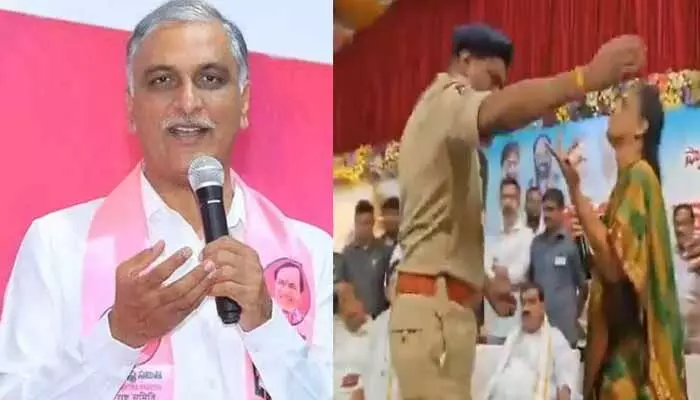 స్టేజీమీద మాజీ హోంమంత్రికి అవమానం.. తీవ్రంగా ఖండించిన హరీష్ రావు స్టేజీమీద మాజీ హోంమంత్రికి అవమానం.. తీవ్రంగా ఖండించిన హరీష్ రావు