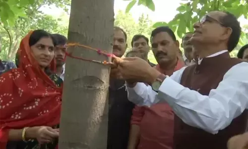 చెట్టుకు రాఖీ కట్టిన కేంద్ర మంత్రి శివరాజ్ సింగ్ చౌహాన్!