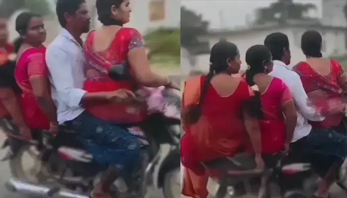 ఆడు మగాడ్రా బుజ్జి..ఒకే బైక్‌పై 4 గురు...ముగ్గురు లేడీస్ కూడా!