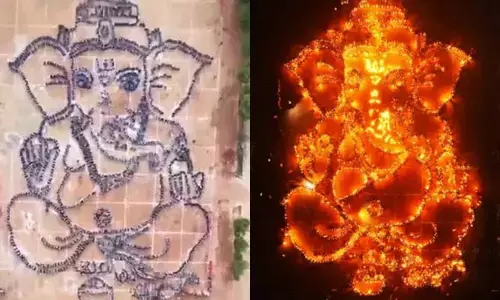 Ganesh Chaturthi: గ్రౌండ్‌‌లో భారీ గణేశుడి ఆకృతిలో విద్యార్థులు.. 5 వేల దీపాలు, 4 వేల మందితో ప్రదర్శన