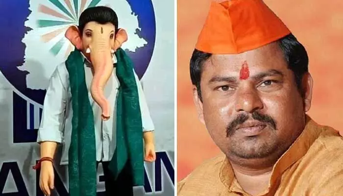 CM రేవంత్ గెటప్లో వినాయకుడిపై అభ్యంతరం.. వెంటనే తొలగించాలని రాజాసింగ్ డిమాండ్ CM రేవంత్ గెటప్లో వినాయకుడిపై అభ్యంతరం.. వెంటనే తొలగించాలని రాజాసింగ్ డిమాండ్