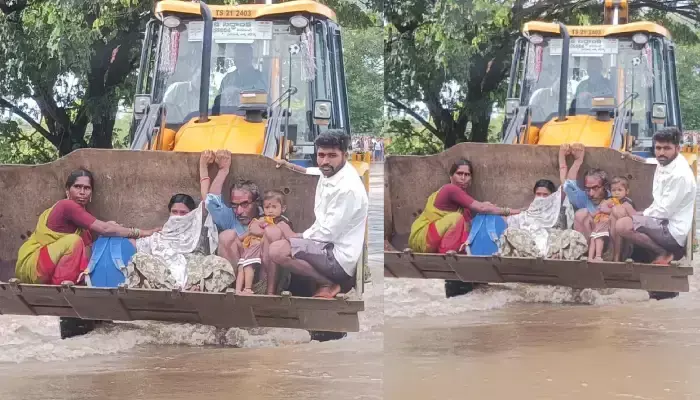ఉధృతంగా వాగు... జేసీబీలో నిండు గర్భిణి తరలింపు ఉధృతంగా వాగు... జేసీబీలో నిండు గర్భిణి తరలింపు