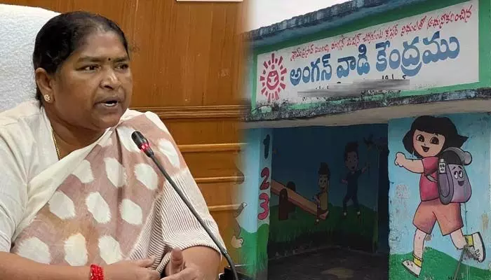 భారీ వర్షాల ఎఫెక్ట్.. దెబ్బతిన్న 580 అంగన్వాడీ భవనాలు.. అధికారులకు మంత్రి సీతక్క ఆదేశాలు భారీ వర్షాల ఎఫెక్ట్.. దెబ్బతిన్న 580 అంగన్వాడీ భవనాలు.. అధికారులకు మంత్రి సీతక్క ఆదేశాలు