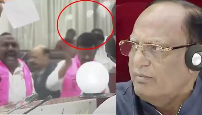 మండలిలో కాళేశ్వరం మంటలు.. ఆందోళనకు దిగిన BRS ఎమ్మెల్సీలు మండలిలో కాళేశ్వరం మంటలు.. ఆందోళనకు దిగిన BRS ఎమ్మెల్సీలు