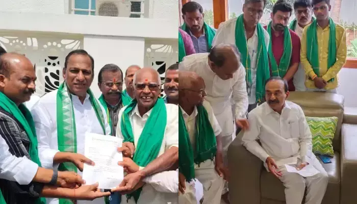 మల్లారెడ్డి, ఈటల రాజేందర్ ను కలిసిన రైతులు