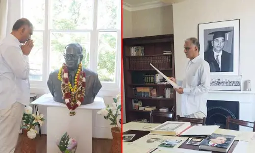 అంబేద్కర్ హౌజ్‌కు వెళ్లిన హరీష్ రావు