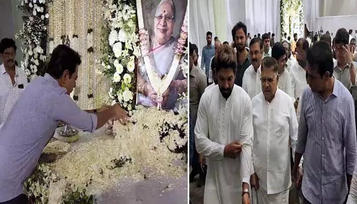 KTR: కనకరత్నమ్మ దశదినకర్మలో కేటీఆర్.. అల్లు అర్జున్ను ఆప్యాయంగా పలకరింపు KTR: కనకరత్నమ్మ దశదినకర్మలో కేటీఆర్.. అల్లు అర్జున్ను ఆప్యాయంగా పలకరింపు