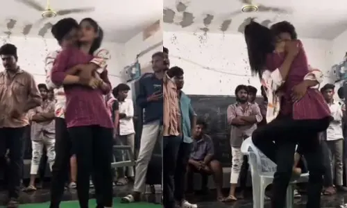డాన్స్ పేరుతో క్లాస్ లోనే రొమాన్స్... గట్టిగా హాగ్ చేసుకొని!
