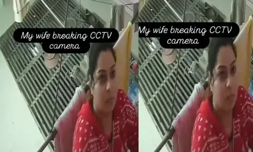 VIDEO: సీసీ కెమెరాలు పగలగొట్టి భర్తపై దాడి చేసిన భార్య.. షాకింగ్ వీడియో వైరల్