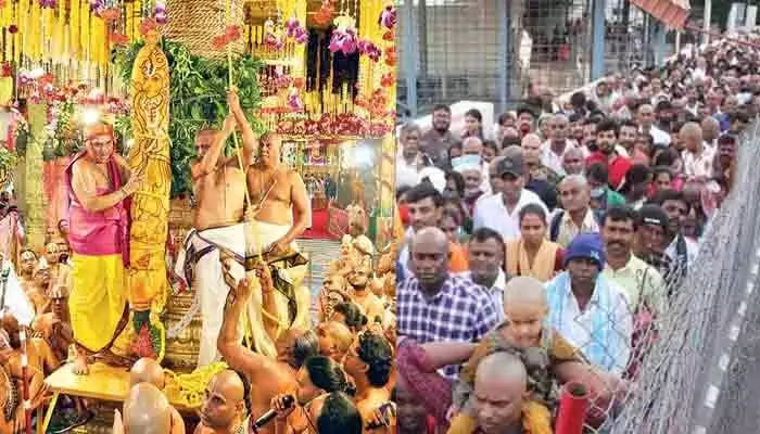 బ్రహ్మోత్సవాల వేళ తిరుమలలో భక్తుల రద్దీ.. శ్రీవారి దర్శనానికి 8 గంటల సమయం బ్రహ్మోత్సవాల వేళ తిరుమలలో భక్తుల రద్దీ.. శ్రీవారి దర్శనానికి 8 గంటల సమయం