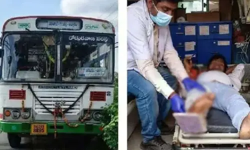 ఆర్టీసీ బస్సు టైర్ పగిలి పెను ప్ర‌మాదం !
