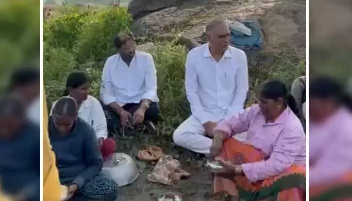పొలం గట్టుపై కూర్చొని రైతులతో ముచ్చటించిన హరీష్ రావు పొలం గట్టుపై కూర్చొని రైతులతో ముచ్చటించిన హరీష్ రావు