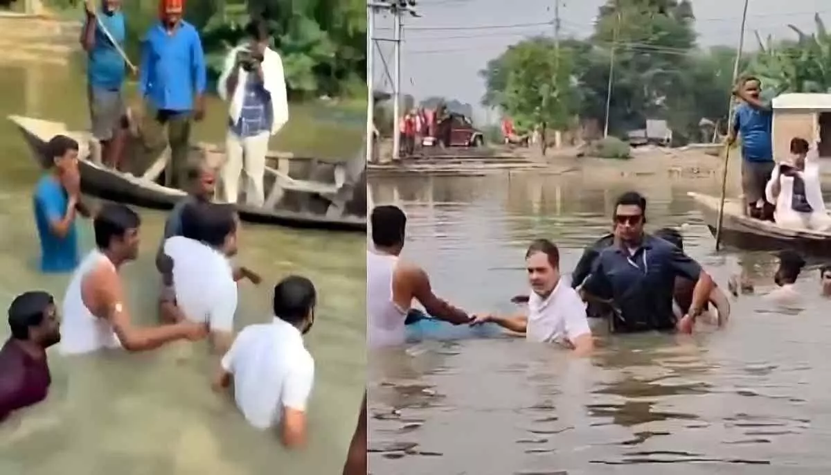 చెరువులో దిగి చేపలు పట్టిన రాహుల్ గాంధీ చెరువులో దిగి చేపలు పట్టిన రాహుల్ గాంధీ
