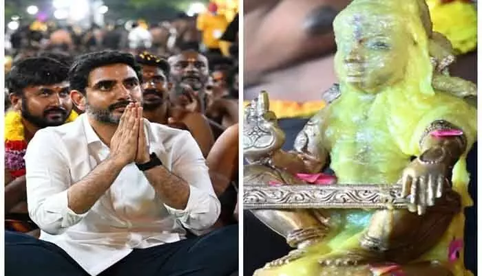 పడి పూజలో పాల్గొన్న మంత్రి నారా లోకేష్ పడి పూజలో పాల్గొన్న మంత్రి నారా లోకేష్