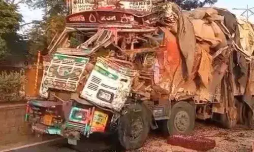 చెట్టును ఢీకొట్టిన లారీ.. తప్పిన పెను ప్రమాదం