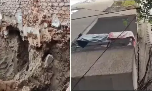 Hyderabad: పిల్లర్స్ తవ్వితే.. కుంగిన 5 అంతస్తుల భవనం..