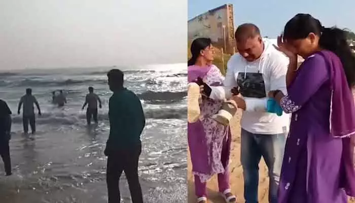 విశాఖ తీరంలో విషాదం.. సముద్రంలో ఇద్దరు విద్యార్థులు గల్లంతు విశాఖ తీరంలో విషాదం.. సముద్రంలో ఇద్దరు విద్యార్థులు గల్లంతు
