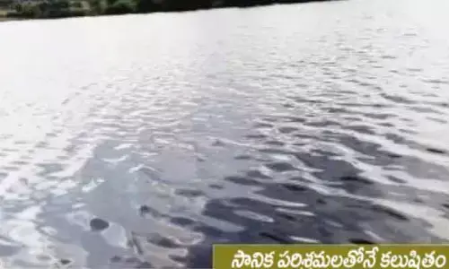 పరిశ్రమల ‘వ్యర్థాలతో రంగుమారిన ‘లక్కారం’ చెరువు