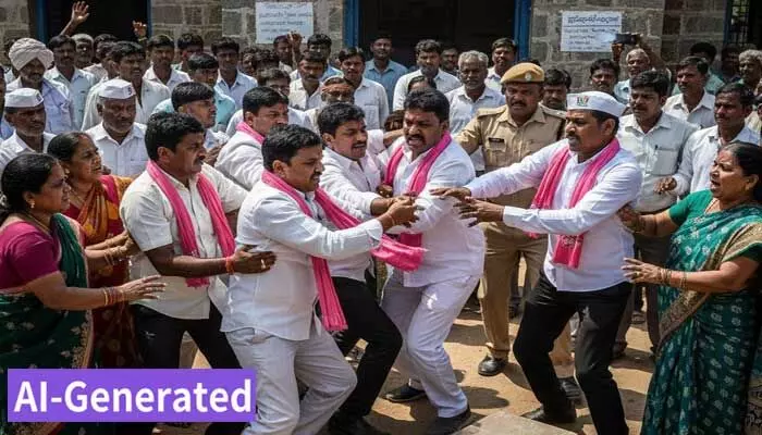పోలింగ్ కేంద్రంలో బీఆర్ఎస్, కాంగ్రెస్ ఏజెంట్ల మధ్య ఘర్షణ పోలింగ్ కేంద్రంలో బీఆర్ఎస్, కాంగ్రెస్ ఏజెంట్ల మధ్య ఘర్షణ