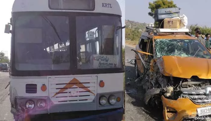 కారు- బస్సు ఢీ కారు- బస్సు ఢీ
