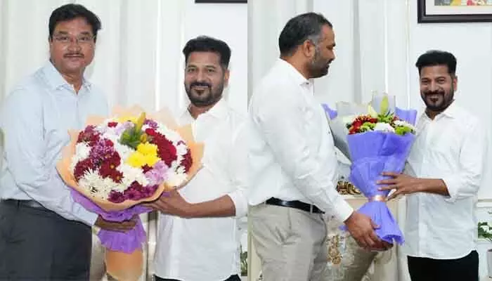 సీఎం రేవంత్ రెడ్డికి న్యూ ఇయర్ విషెస్ చెప్పిన కమిషనర్లు సీఎం రేవంత్ రెడ్డికి న్యూ ఇయర్ విషెస్ చెప్పిన కమిషనర్లు
