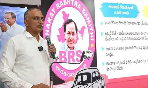నదీ జలాలు - కాంగ్రెస్ ద్రోహాలు.. తెలంగాణ భవన్‌లో హరీష్ రావు పవర్ పాయింట్ ప్రజంటేషన్