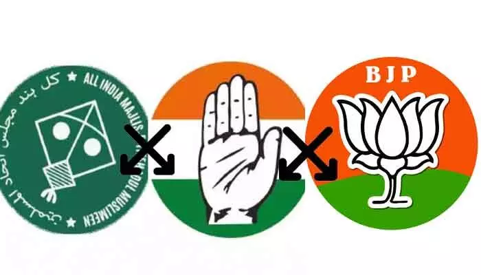 మహారాష్ట్రలో వింత రాజకీయం: రెండు చోట్ల బీజేపీ-కాంగ్రెస్-ఎంఐఎం పొత్తు! మహారాష్ట్రలో వింత రాజకీయం: రెండు చోట్ల బీజేపీ-కాంగ్రెస్-ఎంఐఎం పొత్తు!