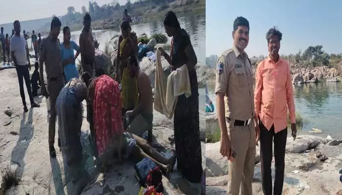 నీటిలో మునిగిపోతున్న భక్తుడిని కాపాడిన కానిస్టేబుల్ నీటిలో మునిగిపోతున్న భక్తుడిని కాపాడిన కానిస్టేబుల్