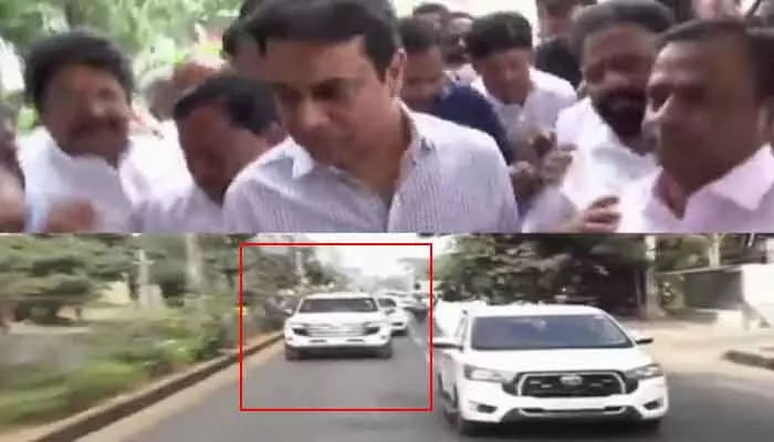 కాసేపట్లో సిట్ విచారణ.. తెలంగాణ భవన్కు బయల్దేరిన KTR, హరీశ్రావు కాసేపట్లో సిట్ విచారణ.. తెలంగాణ భవన్కు బయల్దేరిన KTR, హరీశ్రావు