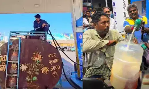 యుద్ధం ఎఫెక్ట్‌...వాట‌ర్ ట్యాంక‌ర్ లోనే పెట్రోల్ !