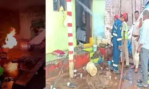 గ్యాస్ సిలిండ‌ర్ లీక్.. చెల‌రేగిన మంట‌లు