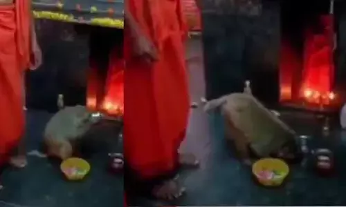 అంజన్నను భక్తితో మొక్కిన వానరం..
