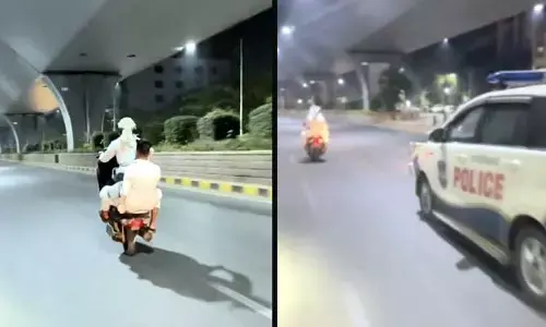 HYD: పోలీసుల ముందే స్టంట్స్ చేసిన పోకిరీలు