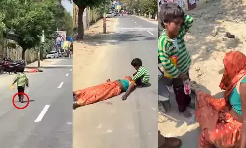 గుండెల్ని పిండేసే దృశ్యం.. అమ్మ కోసం మండుటెండలో ఎనిమిదేళ్ల బాలుడి పోరాటం