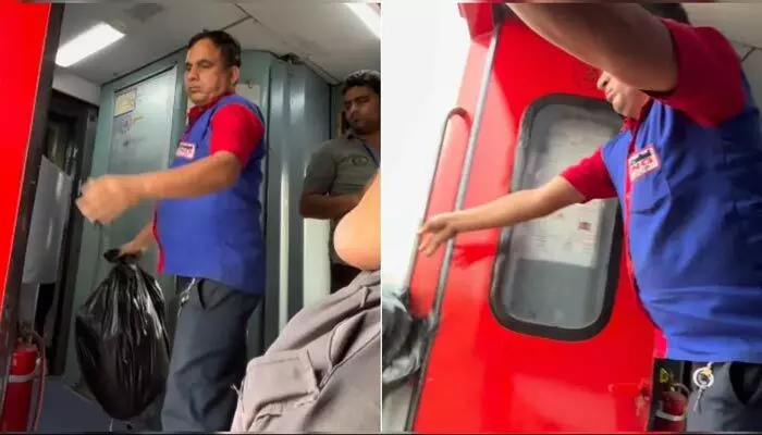 ‘అజ్ఞానం కాదు, అహంకారం!’ కదులుతున్న రైలు నుంచి చెత్త విసిరేసిన సిబ్బంది.. వీడియో వైరల్ ‘అజ్ఞానం కాదు, అహంకారం!’ కదులుతున్న రైలు నుంచి చెత్త విసిరేసిన సిబ్బంది.. వీడియో వైరల్