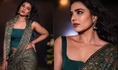 స్టైలిష్ గ్రీన్ శారీలో అందాల విందు చేస్తున్న ఐశ్వర్య రాజేష్