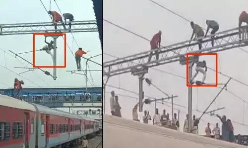 చావుతో ఆట..! మన్మాడ్ స్టేషన్‌లో హైడ్రామా.. 25 వేల వోల్ట్ స్తంభంపై యువకుడు వైరల్