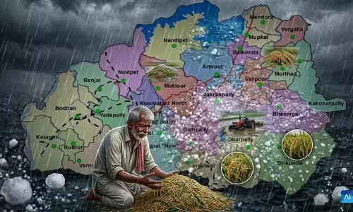 నిజామాబాద్ జిల్లాలో వడగళ్ల  బీభత్సం: తడిసిన ధాన్యం.. రైతన్న కంటనీరు